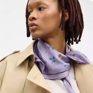 Coach Lavender Floral Diamond Shape Silk Scarf